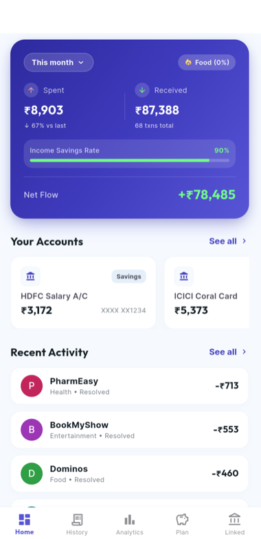 PaisaSync home dashboard mockup