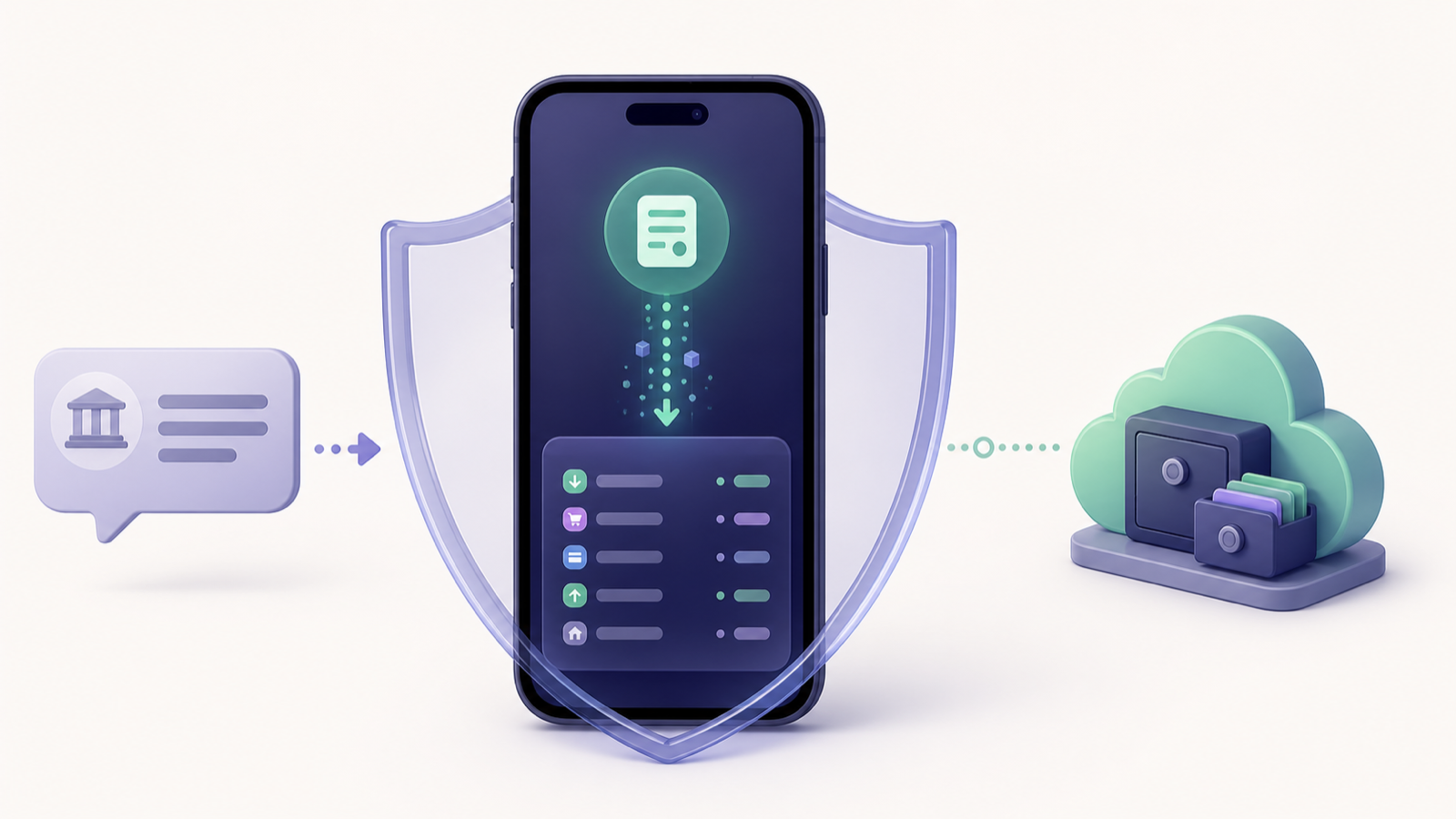 A bank transaction message is processed within a protected phone and can be optionally backed up to a personal secure drive